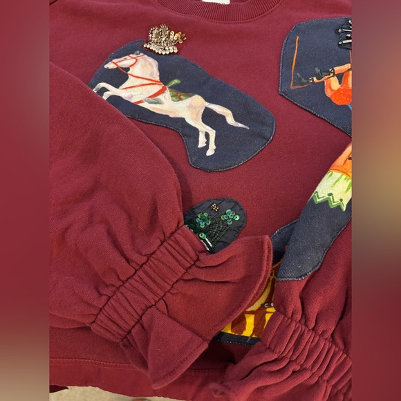 Maeve x Nathalie Lete Circus Long Sleeve Drawstring Top in Wine Size XS. NWT - Picture 6 of 12